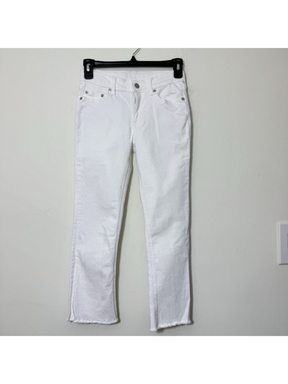 Crewcuts Girls Straight Leg Jeans Size 10 Withe Raw Hem Stretch Mid Rise